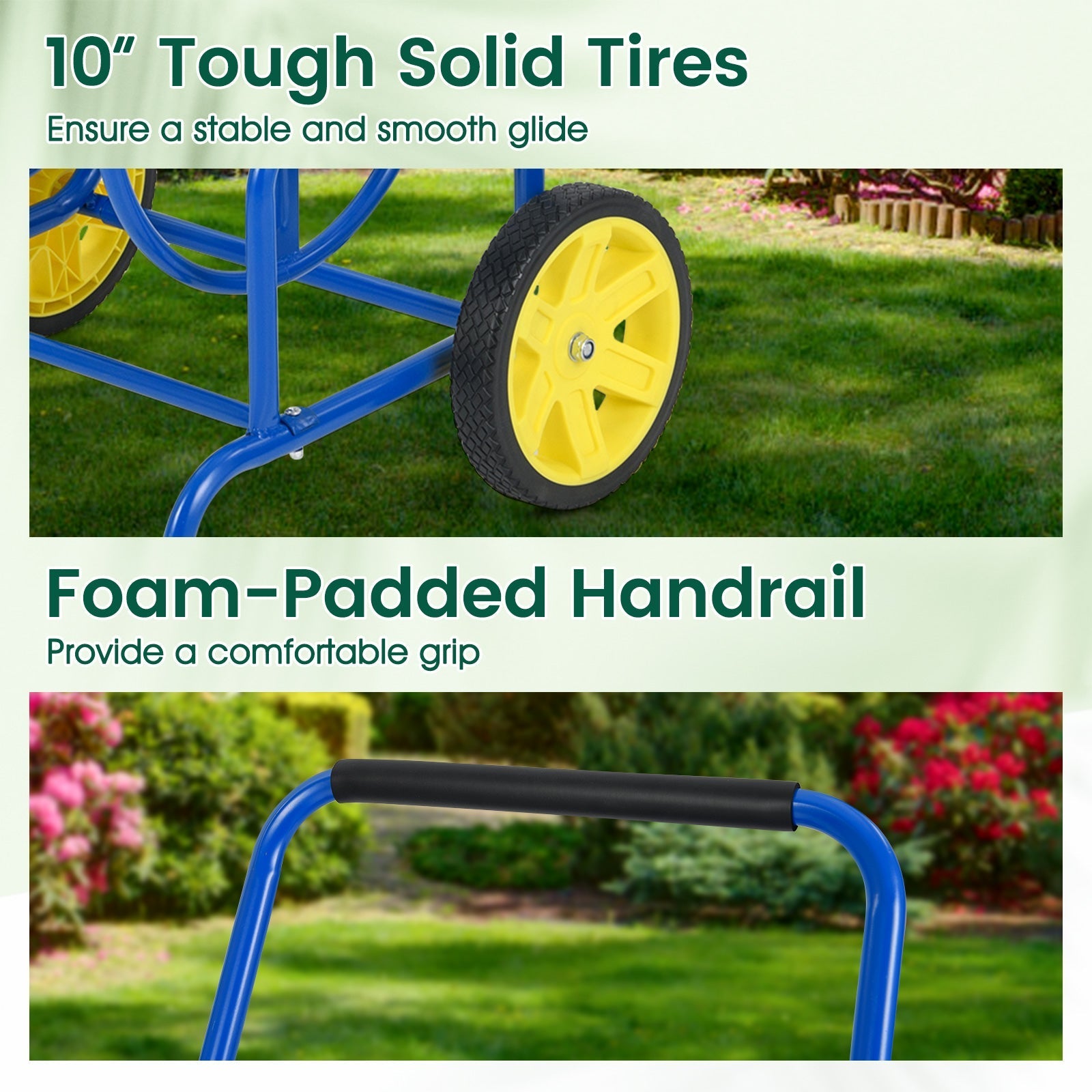 Garden Hose Reel Cart with 2 Wheels and Storage Basket