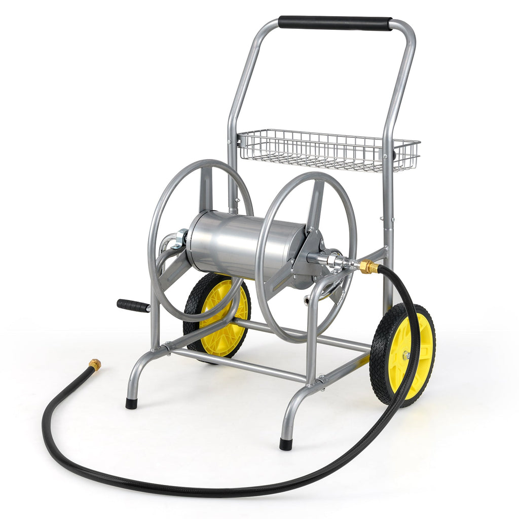 Garden Hose Reel Cart with 2 Wheels and Storage Basket