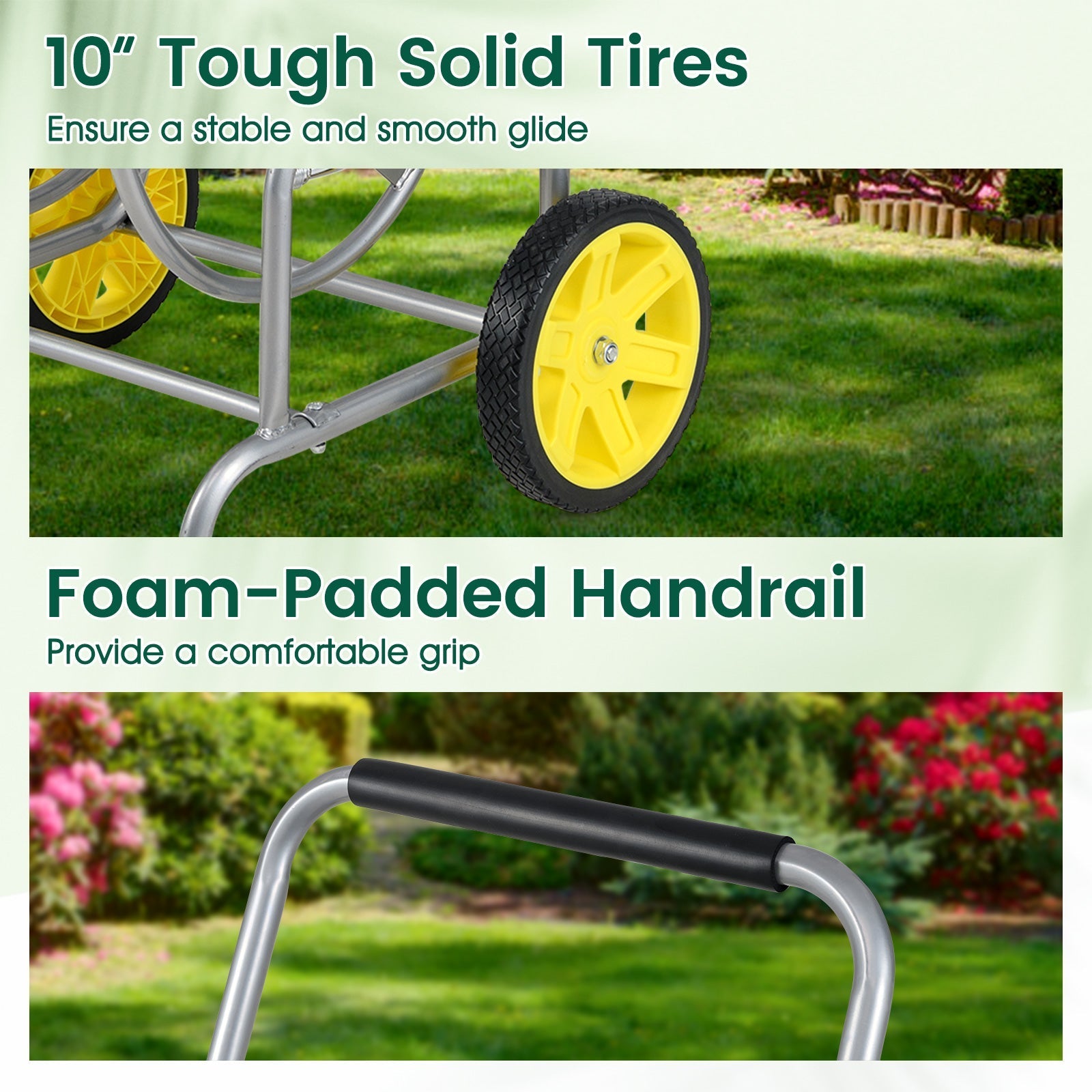 Garden Hose Reel Cart with 2 Wheels and Storage Basket
