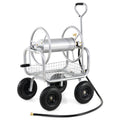 Garden Hose Reel Cart 300 Feet Large Capacity with 4 Wheels and Storage Basket-Gray