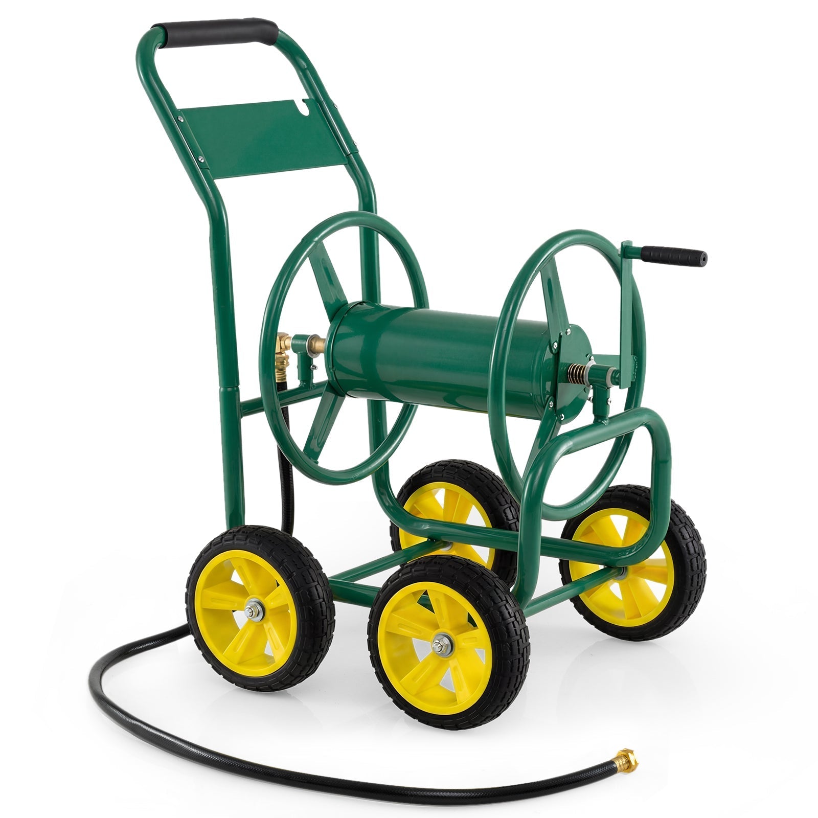 Garden Hose Reel Cart 4 Wheels Heavy-Duty Metal Water Hose Organizer Portable