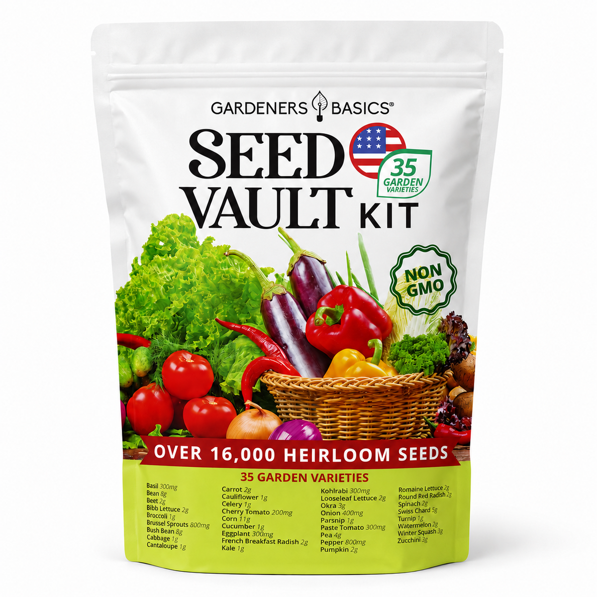 Survival Seed Vault Kit - 35 Heirloom Non-GMO Vegetable Seeds for Planting