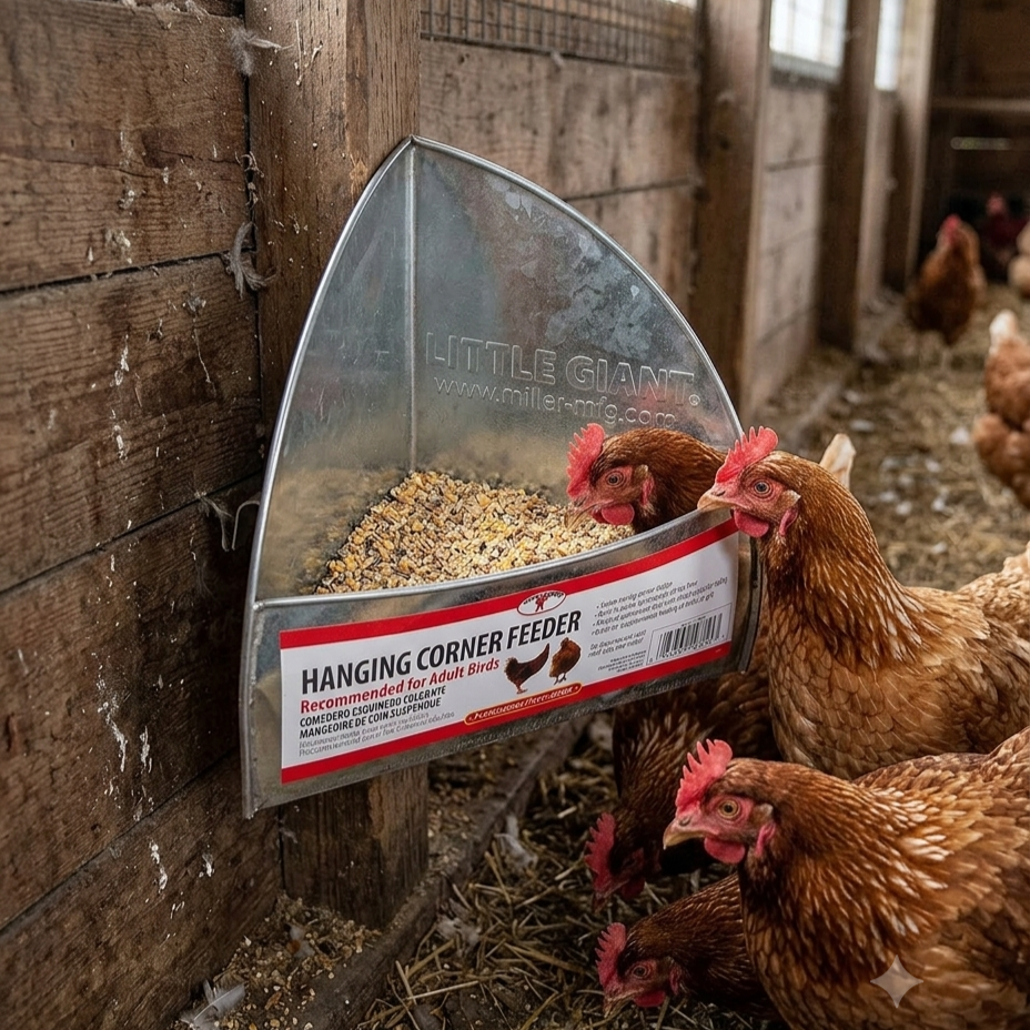 Little Giant Galvanized Hanging Corner Poultry Feeder Space-Saving Chicken Farm 2-Pack