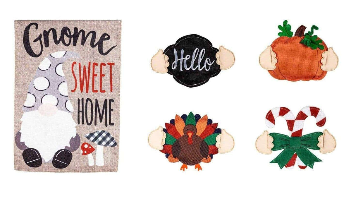 Gnome Interchangeable Garden Flag 2 Sided Burlap