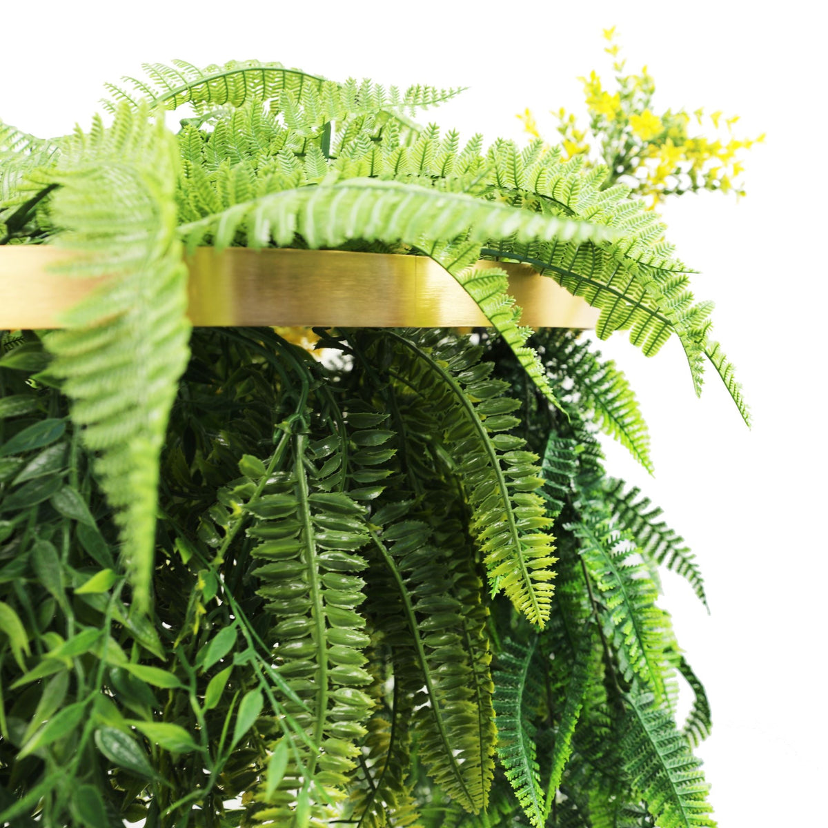 Artificial Hanging Plant Chandelier – Bright Tropical Foliage Circular Ring (25.6in long) Gold Frame – UV Resistant