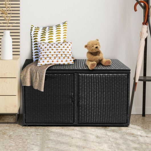 88 Gallon Garden Patio Rattan Storage Container Box-Black - Color: Black