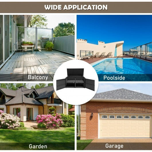 88 Gallon Garden Patio Rattan Storage Container Box-Black - Color: Black