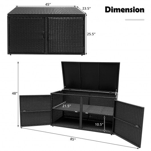 88 Gallon Garden Patio Rattan Storage Container Box-Black - Color: Black