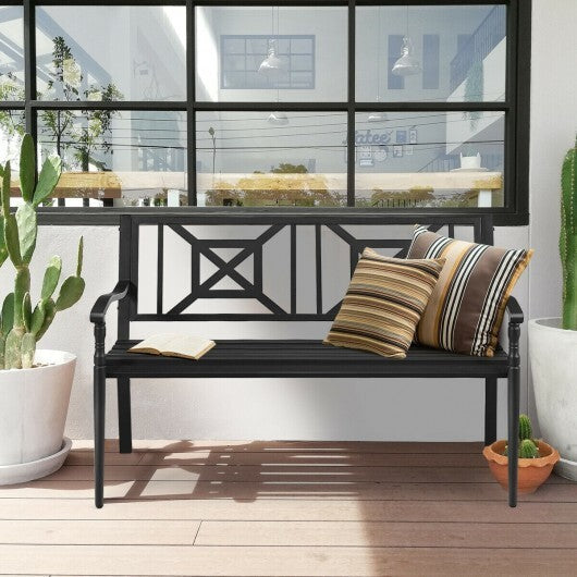 Patio Garden Bench with Powder Coated Steel Frame - Color: Black