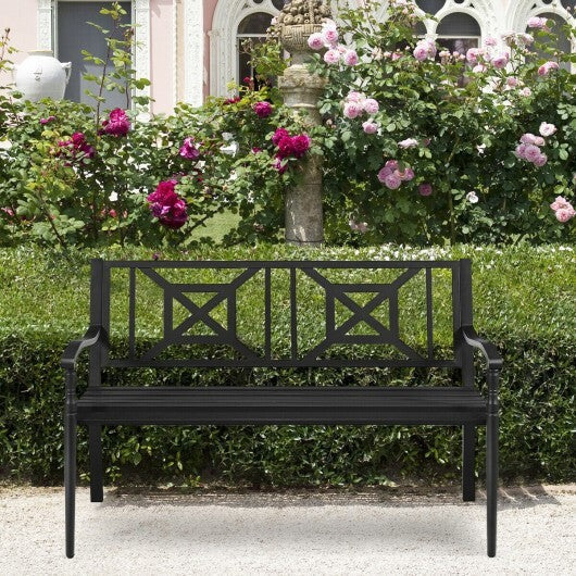 Patio Garden Bench with Powder Coated Steel Frame - Color: Black