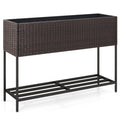 Wicker Raised Garden Bed with Storage Shelf and Drainage Gaps for Flowers