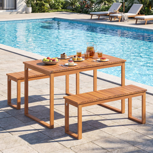 Outdoor Acacia Wood Dining Table with Slatted Tabletop for Garden