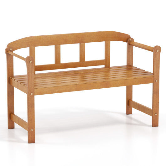 2-Seater Outdoor Acacia Wood Garden Bench with Backrest & Armrests