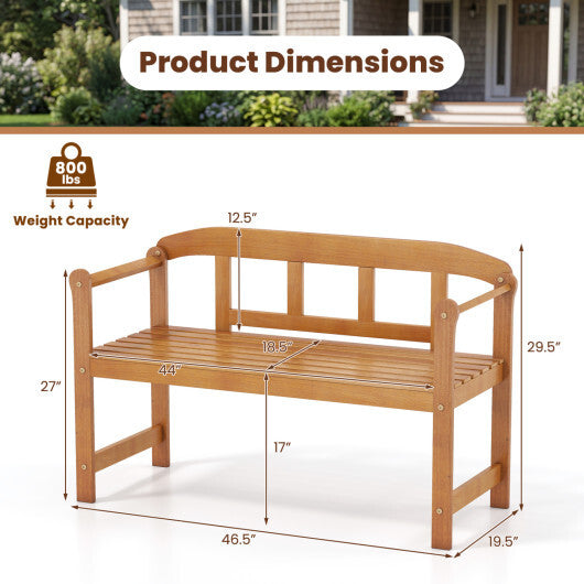 2-Seater Outdoor Acacia Wood Garden Bench with Backrest & Armrests