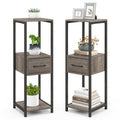 2 Pack 3 Tier Tall Metal Plant Stand with Drawer and Display Shelf-Gray