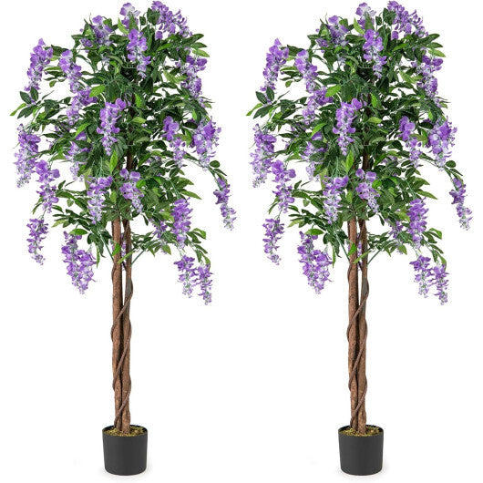 5.5 FT Faux Wisteria Plant in Nursery Pot with Blooming Flowers Set of 2-Purple