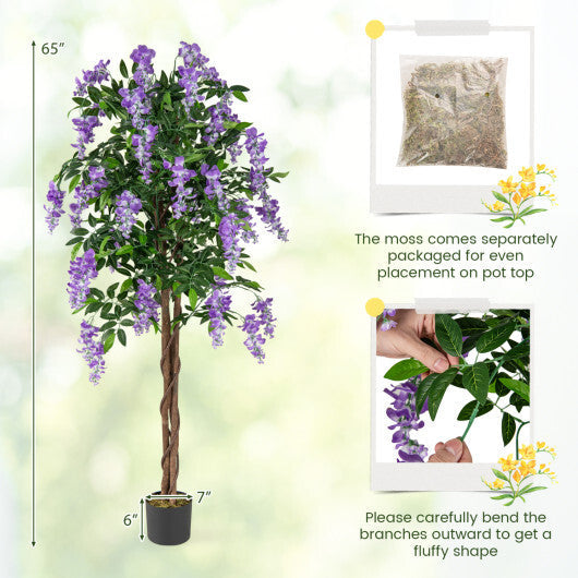 5.5 FT Faux Wisteria Plant in Nursery Pot with Blooming Flowers Set of 2-Purple