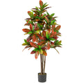 5 FT Tall Artificial Croton Plant with Gradient Leaves and Nursery Pot-2 Pack
