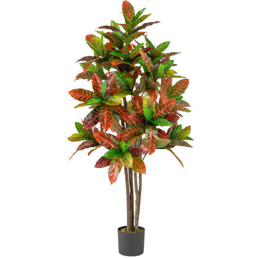 5 FT Tall Artificial Croton Plant with Gradient Leaves and Nursery Pot-2 Pack
