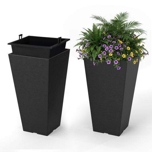 Set of 2 Square Taper Planter with Removable Inner Bucket and Optional Drainage Hole-M
