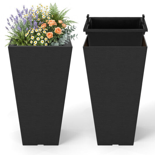 Set of 2 Square Taper Planter with Removable Inner Bucket and Optional Drainage Hole-M