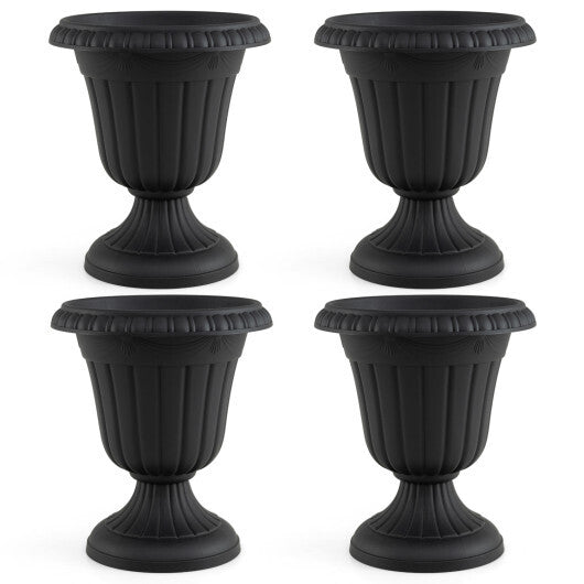 Set of 4 18 inch Tall Vintage Planters with Pedestal Base and Pre-marked Drain Hole-Black