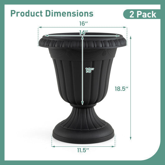 Set of 4 18 inch Tall Vintage Planters with Pedestal Base and Pre-marked Drain Hole-Black