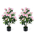 2-Pack Artificial Camellia Tree Faux Flower Plant in Cement-Filled Pot-White
