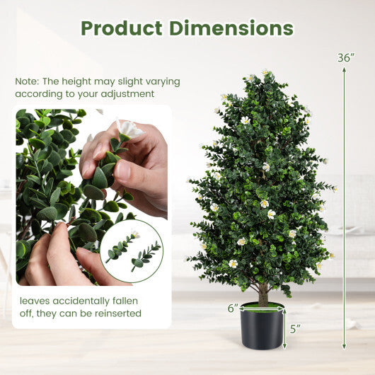 2 Pack Artificial Topiary Cone Tree Faux Potted Shrub Plant with 49 Flowers-purple