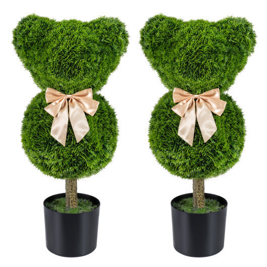 2 Pieces Bear Topiary Trees with Pots Sun-resistant Bear-Shaped Boxwood Faux Plants