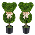 2 Pieces Bear Topiary Trees with Pots Sun-resistant Bear-Shaped Boxwood Faux Plants