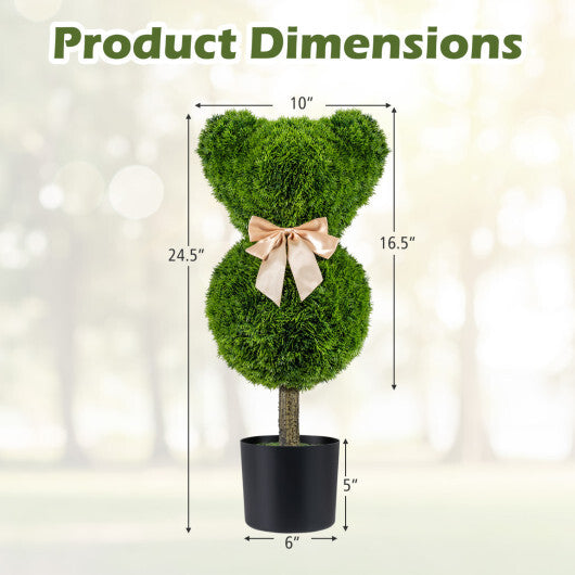2 Pieces Bear Topiary Trees with Pots Sun-resistant Bear-Shaped Boxwood Faux Plants