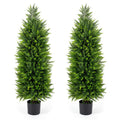 4 FT Artificial Topiary Tree Set of 2 Faux Cedar Cypress Plants in Cement-Filled Pots-Green