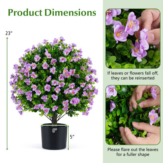 2 Pack Artificial Eucalyptus Topiary Trees with Flowers and Cement Planter for Home-White