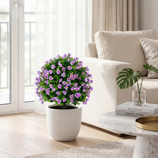 2 Pack Artificial Eucalyptus Topiary Trees with Flowers and Cement Planter for Home-White