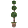 4 FT Artificial Triple Ball Boxwood Tree with Cement-filled Retro Planter-Green