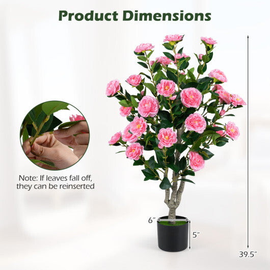 Set of 2 39.5" Artificial Camellia Tree with Orange Blossoms in Cement Pot for Decoration-Pink