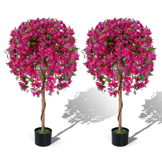 2 Pack Artificial Azalea Trees Faux Floral Plants with Vivid Blooming Flowers