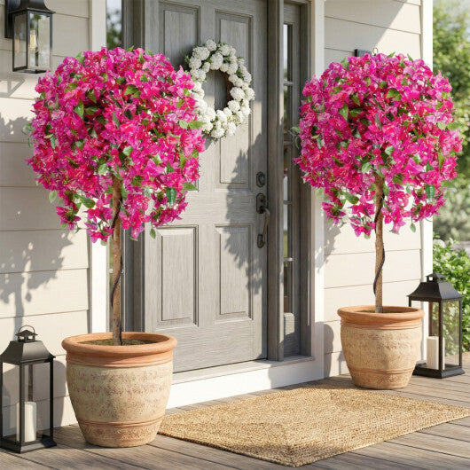 2 Pack Artificial Azalea Trees Faux Floral Plants with Vivid Blooming Flowers