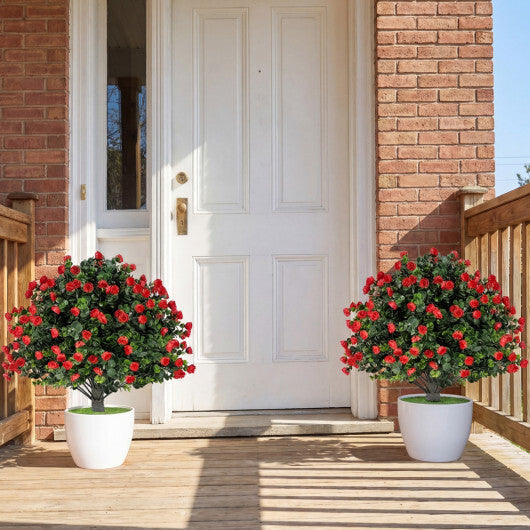 2 Pack Artificial Rose Topiary Ball Trees with PP Cement-Filled Flowerpot for Home