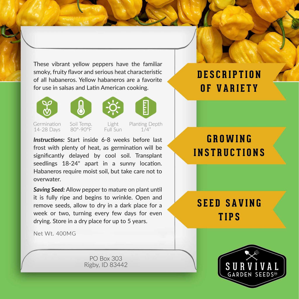 Habanero Pepper Seed Collection – Red, White, Yellow & Orange Varieties for High-Heat, High-Yield Gardens