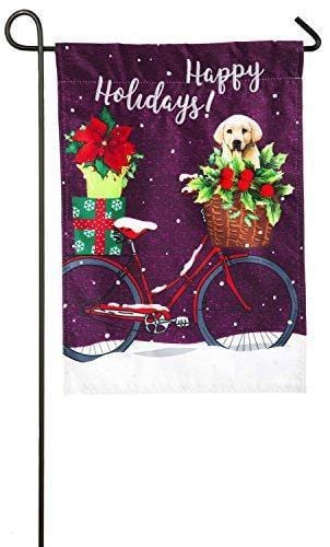 Happy Holiday Bicycle Christmas Garden Flag 2 Sided