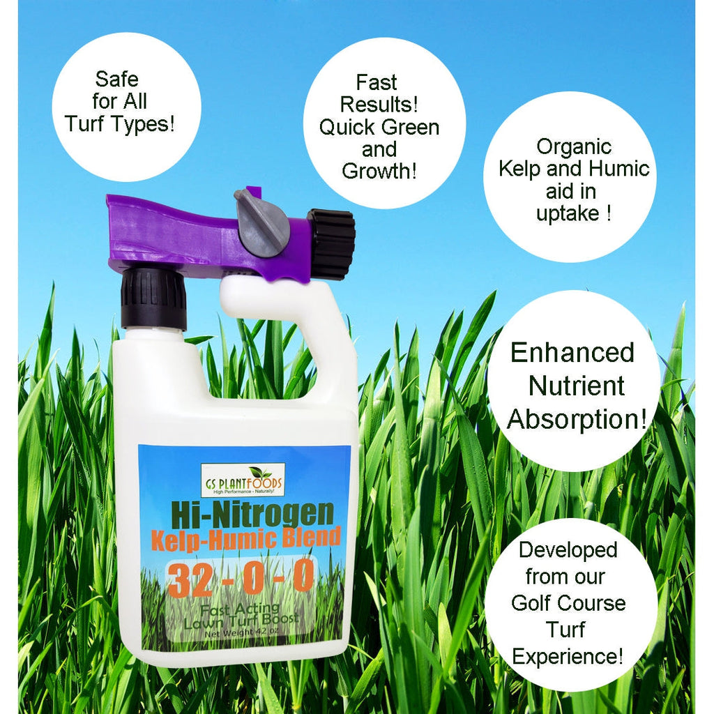 Hi-Nitrogen Kelp-Humic Blend 32-0-0 by GS Plant Foods, A Quick Greening Lawn Food