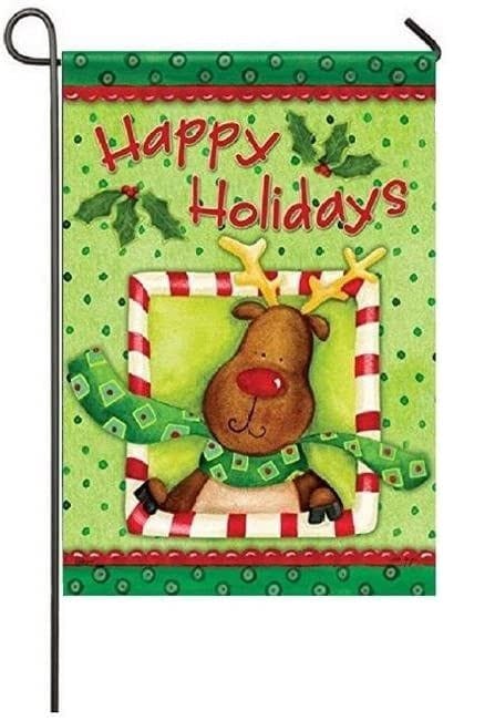 Holiday Reindeer 2 sided Christmas Garden Flag