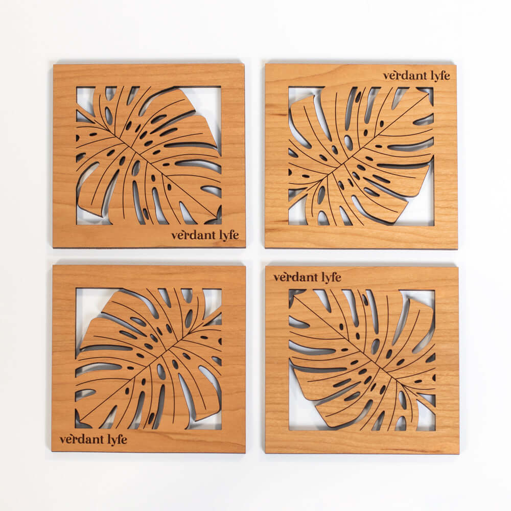Monstera Leaf Wood Coaster Set of 4