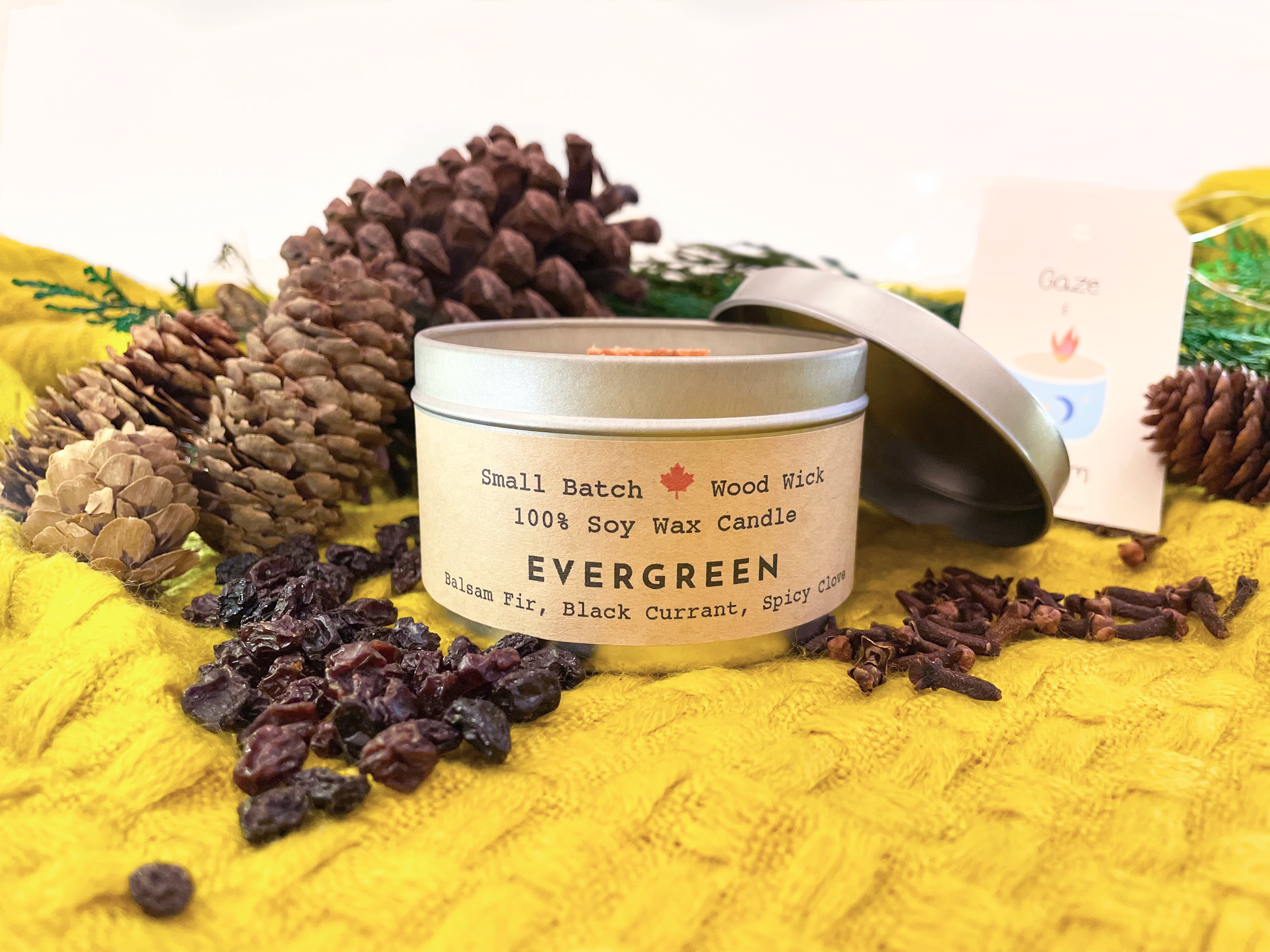"Festive Garden" Gift Box: Chai, Stickers, Evergreen Candle, Cards, Meditations, Journal, Herbal Tea + White Polka-Dot Growing Kits (Winter Dreaming)