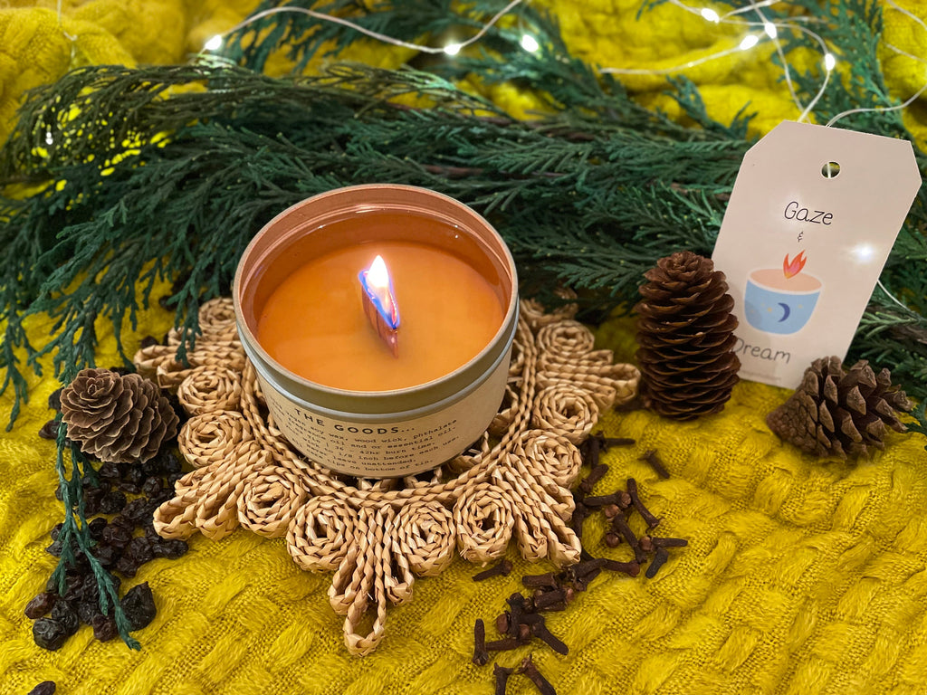 "Festive Garden" Gift Box: Chai, Stickers, Evergreen Candle, Cards, Meditations, Journal, Herbal Tea + White Polka-Dot Growing Kits (Winter Dreaming)