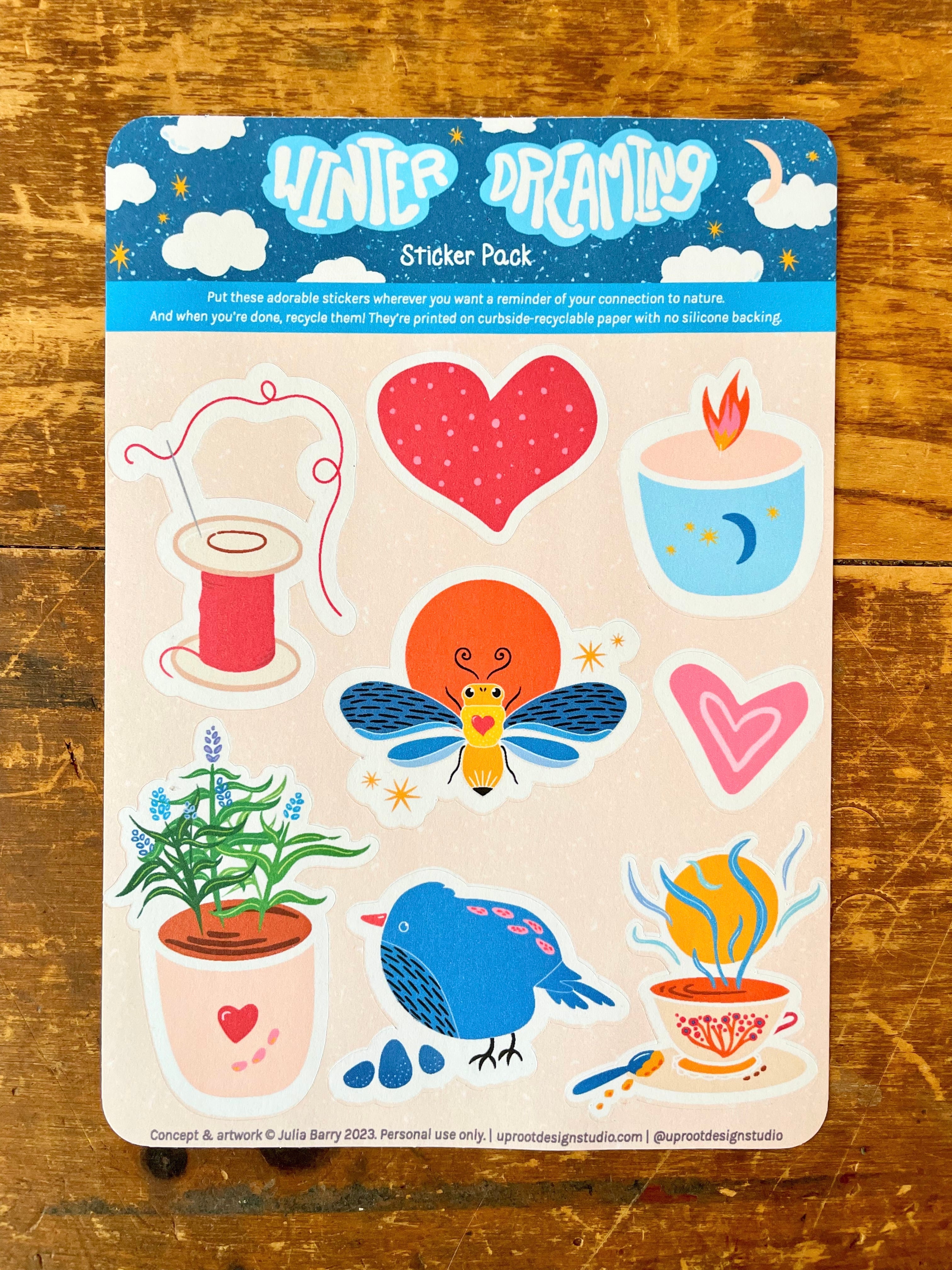 "Festive Garden" Gift Box: Chai, Stickers, Evergreen Candle, Cards, Meditations, Journal, Herbal Tea + White Polka-Dot Growing Kits (Winter Dreaming)