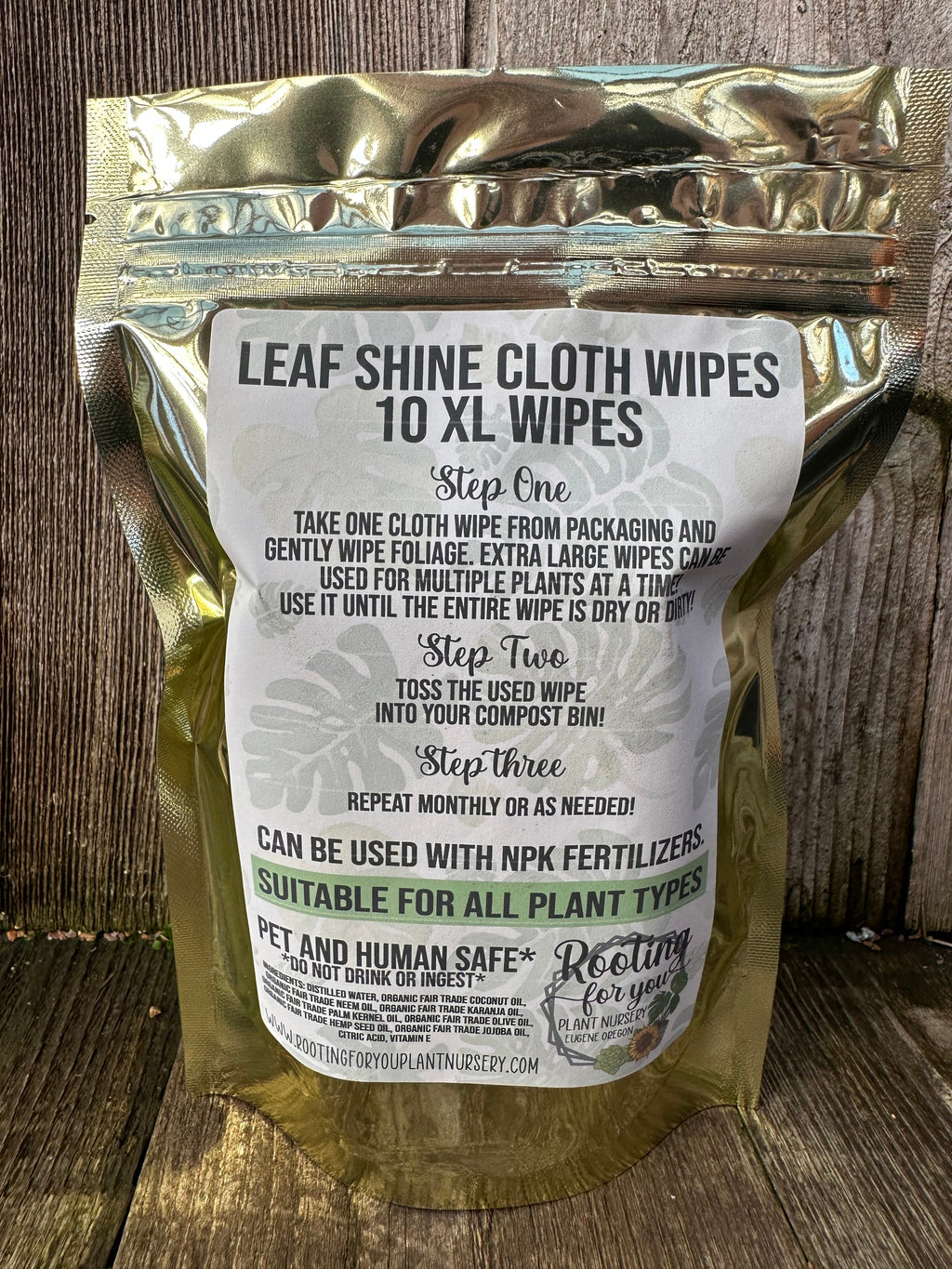 Leaf Shine Cloth Wipes Natural & Organic - Oregon Licensed Nursery