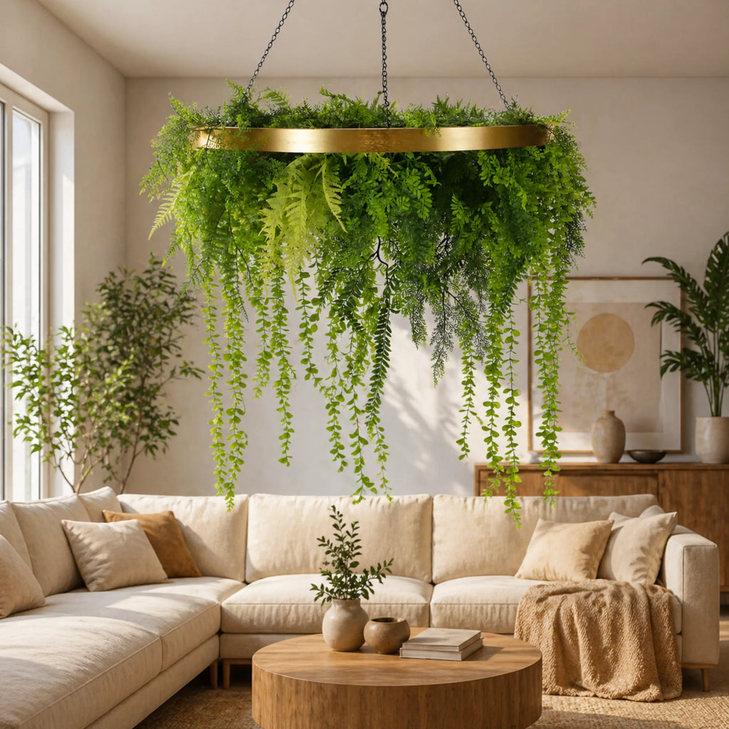 Imitation Gold Artificial Hanging Green Wall Disc Draping Plant Arrangement 32in – Limited Edition – UV Resistant